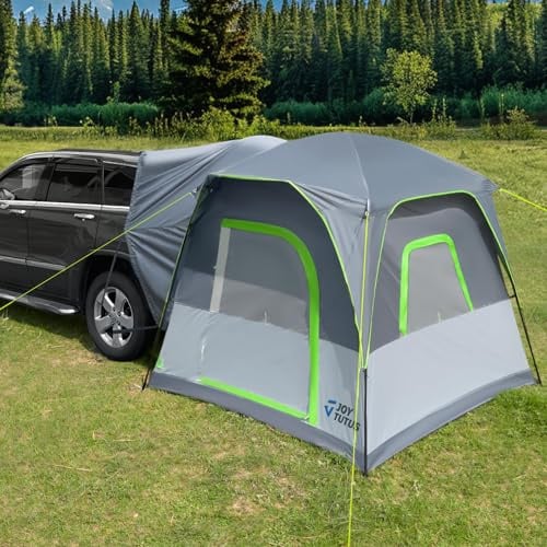 JOYTUTUS SUV-Zelte für Camping mit Regenschutz, stabile Vier Stahlgestänge, 4-6-Personen-Autozelt mit belüftetem Doppeltür-Design, Filmleinwand, geeignet für SUV, CUV und Van (Graugrün)