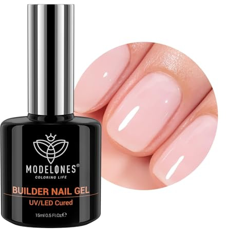 modelones Aufbaugel für Gelnägel - Milky Rose Builder Gel 8 in One - UVGel zur Nagelverlängerung und Modellage und Strengthener Extension Gel Base -15ML