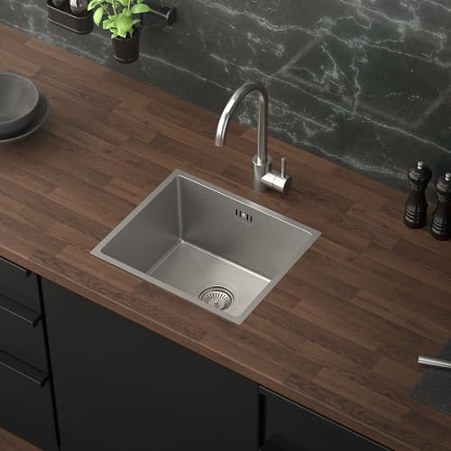 ML-Design Spülbecken Edelstahl 34x40 cm, Küchenspüle Rechteckig, 1 Becken klein Einbauspüle Unterbauspüle, Edelstahlspüle mit Ab- und Überlaufgarnitur, Einzelbecken mit Siphon, Waschbecken Küche Spüle