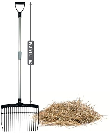 horizont Schwedengabel mit verstellbarem Aluminiumstiel 75–115 cm | Mistgabel für Kinder & Erwachsene, leichte stabile Dunggabel, ergonomisch & wetterfest, Heugabel Kinder, Bollengabel