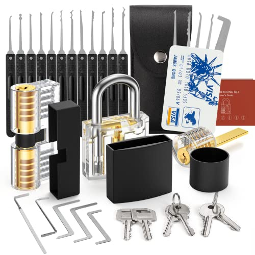 FAHEFANA 30-teiliges Lockpicking Set - [Anfänger Freundlich & 2026 Aufgerüstet] Dietrich-Set in Kreditkartengröße mit 3 Transparenten Schlösser, Anleitung zum Schlossöffnen für Anfänger und Profis