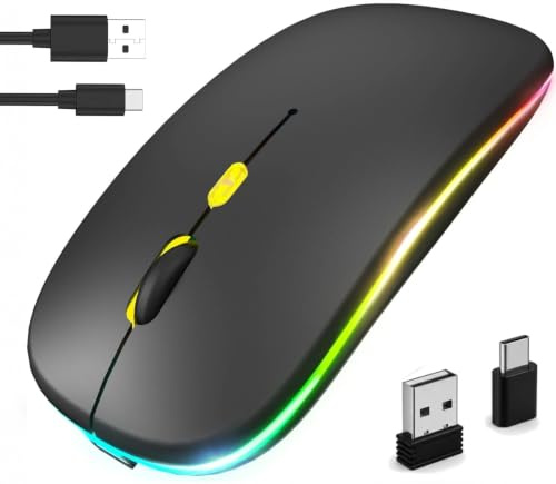 GLOBAL TECH Kabellose Bluetooth Maus, Wiederaufladbare LED Ultradünne Funkmaus mit Dual-Modus 2,4 GHz & Bluetooth, Leise Tragbare Maus Kabellos für Laptop, PC, Computer, Mac, iPad, Tablets (Schwarz)