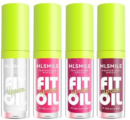 MLSMILE 4 Farben Lip Oil Lip Glaze Set, Tinted Gloss Lip Gloss Oil, Plumping feuchtigkeitsspendende und nährende Lippen, Long Lasting Fresh and Smooth Lip Care Set - A#