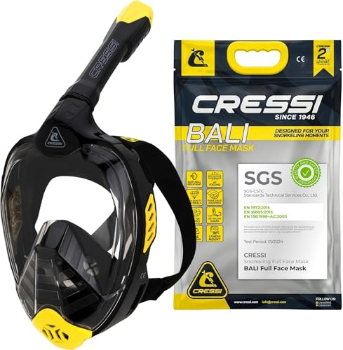 Cressi Bali Vollgesichts-Schnorchelmaske - Schnorchelset für Erwachsene - CO2 Sicher, Klare Sicht, Trockenventil Taucherbrille - 100% Silikon-Passform - Tauchermaske - S/M