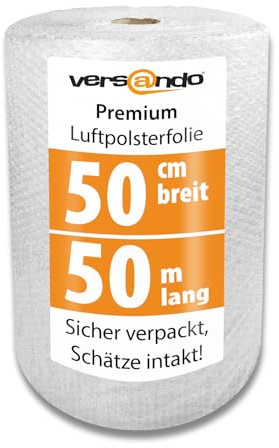 versando Premium Luftpolsterfolie 50m x 0,5m Versand, Verpackung, Umzug Noppenfolie Bubble Wrap LPF Rolle