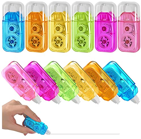 Svalor 12 Stück Korrekturroller, Mini Korrekturmaus 4mx 5mm, Mini Kompakt Korrekturband Roller, Tape Für Büro Heimbüro Oder Schule-Transparentes Mehrfarbig