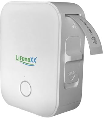 Lifenaxx Tragbarer Thermodrucker mit Etiketten LX-048 - Drahtloses, appbasiertes Drucken, USB-C wiederaufladbar, 1000 Etiketten pro Ladung - Mini-Tintenloser Etikettendrucker für Zuhause & Büro