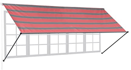 Relaxdays Fallarmmarkise, HxB: 120x400 cm, einziehbar, UV-Schutz, Polyester, Schattenspender Fenster & Balkon, grau/rot