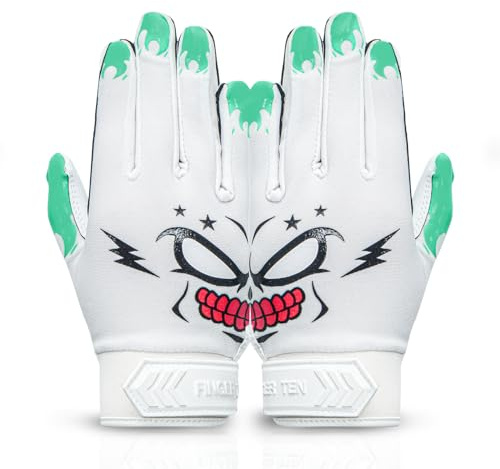 FINGER TEN American Football Receiver Handschuhe für Youth Jungen Mädchen, Torwarthandschuhe rutschfest Impact Palm Protection Outdoor Sport, Wasserdicht Gloves Fit Kinder (Grün, L)
