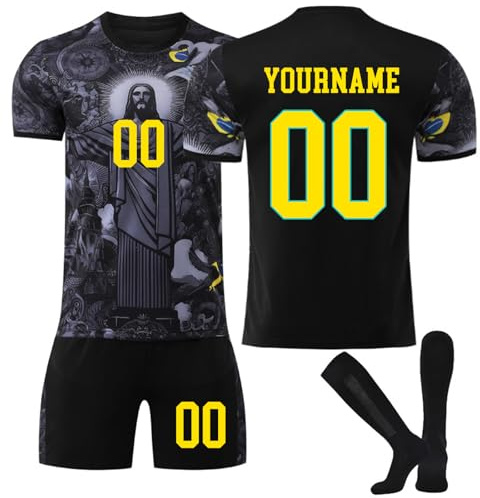 Generisch Brasilien Jesus Personalisiert Fußball Trikot mit Eigenem Namen/Nummer, Hause/Auswärts Fussball Trikot Shorts Socken Komplettset Trainingsanzug für Herren/Kinder