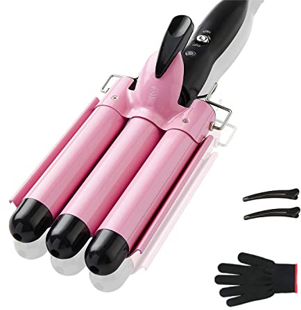 3 Fässer welleneisen, TOP4EVER lockenstab mit 3 stäben mit einstellbarer Temperatur, Welleisen Schnelle Heizung Große Welle für Lange/kurze Haare, Haar Styling Werkzeug 25mm