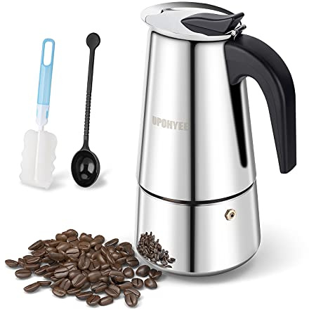 UPOHYEE Espressokocher Induktion Herde Geeignet 10 Tassen 500ml Espressomaschine aus 304+430 Edelstahl, Mokkakanne für Espresso Kaffee Mokka Espressokanne Mit Dosierlöffel und Schwammbürste