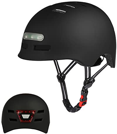 Erwachsene Fahrradhelm mit LED Licht CE-Zertifikate Radhelm Skaterhelm Herren und Damen E-Scooter Roller BMX Helm für Männer & Frauen Trekking City Rennradhelme Jugendhelme Skaterhelm,L