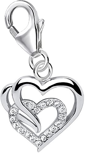 Goldene Hufeisen Filigraner Herz Karabiner Charm Anhänger für Bettelarmband aus 925 Sterling-Silber mit Zirkonia
