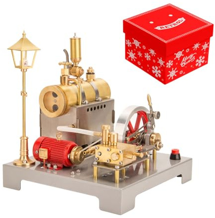 ControlCraze Kinder，SE-02 Dampfmaschine Modell Bausatz, Vollmetall Reversible Horizontale Stationäre Dampfmaschine mit Generator und Straßenlaterne Kit(100PCS)