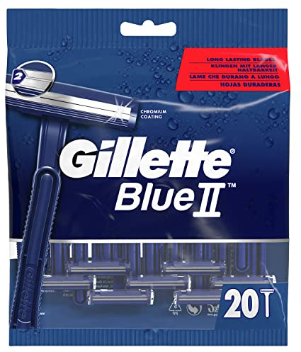 Gillette Blue II Einwegrasierer Männer, 20 Rasierer mit 2-Fach Klinge, Nassrasierer mit Fixiertem Klingenkopf