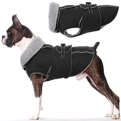 Lelepet Hundejacke Winter Warmer Hundemantel, Wasserdichter Wintermantel Fleece Hundeweste für Mittelgroße Hunde, Winddichte Hundebekleidung Outdoor Haustier Kostüm (Schwarz, M)
