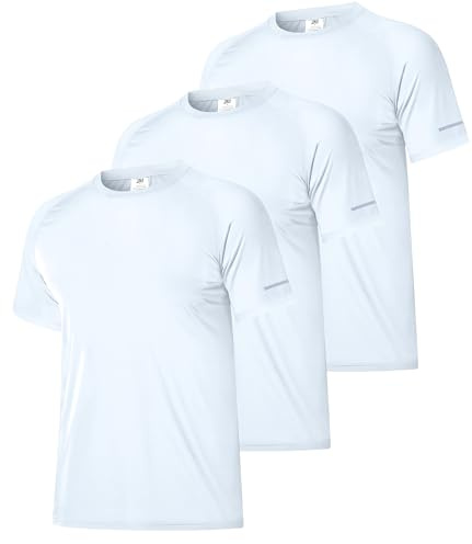 Boyzn 3er Pack Rashguard UV Shirt Herren, UPF 50+ UV Schutz Schwimmshirt T-Shirt Schnelltrocknend Atmungsaktiv Rash Guard, Funktionsshirt Herren Kurzarm Badeshirt Wassershirt Wandershirt White-3P02-XL