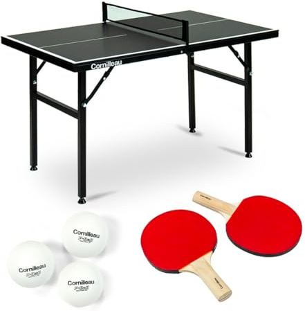 CORNILLEAU Mini Tischtennisplatte – Kompakt, höhenverstellbar und klappbar – 125 x 75 cm – Set mit 2 Schlägern und 3 Tischtennisbällen – Perfekt für Kinder und Erwachsene