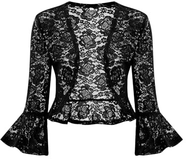 Hobrounn Damen Bolero Spitze Festlich Strickjacke Elegant Schulterjacke Offene Front 3/4 Ärmel Kurz Top für Abendkleider Partykleidung Hochzeiten