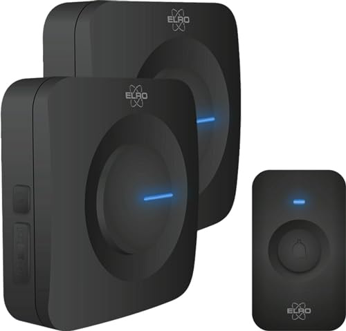 ELRO DB3000 Funk Türklingel Set - 2X Tragbare Empfänger mit Batterie - Wasserdicht, 300m Reichweite, 64 Melodien - Schwarz