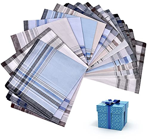 18 Stück Herren Taschentücher,Stofftaschentücher Herrentaschentücher 100% Baumwolle,Herrens Stoff Taschentücher,Traditionelle Männertaschentücher,Große Einstecktücher Handkerchief mit Karomuster