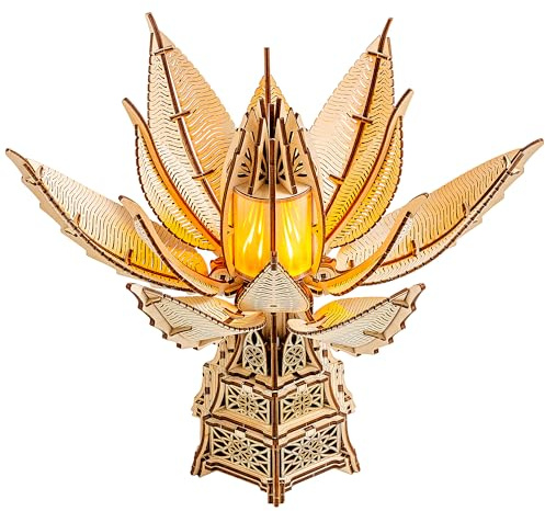 Wood Trick Fiery Bloom 3D Holzpuzzle für Erwachsene zum Bauen | [246 Teile] Leuchtende LED und Mechanik - Mechanischer DIY Holzmodellbausatz für Erwachsene