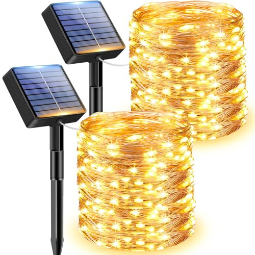 litogo [2 Stück] Solar Lichterkette Aussen, 12M 120 LED Lichterkette Außen Wasserdicht KupferDraht 8 Modus Solarlichterkette Deko für Garten, Balkon, Terrasse, Tor, Hof, Hochzeit, Party (Warmweiß)