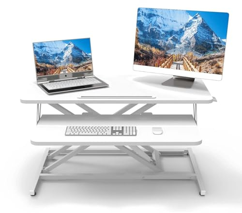 ERGOMAKER Höhenverstellbarer Schreibtischaufsatz 80x40 für Homeoffice Büro | Stehpult mit Tastaturablage für Bildschirme & Laptop,Sitz-Steh-Wechsel fördert Gesundheit,Leichte Höhenverstellung,15 kg