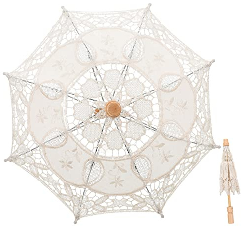 Beaupretty Spitzen Regenschirm Braut Parasol Mit Holzgriff Für Hochzeit Tanz Party Dekoration Leicht Tragbar Eleganter Sonnenschirm Für Frauen