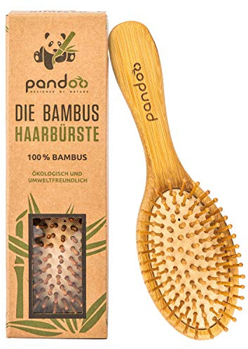 pandoo Bambus Haarbürste mit Naturborsten - Vegan, umweltfreundlich - Natur-Bürste mit Bambusborsten für natürlich schöne Haare für Männer, Frauen & Kinder - Detangler