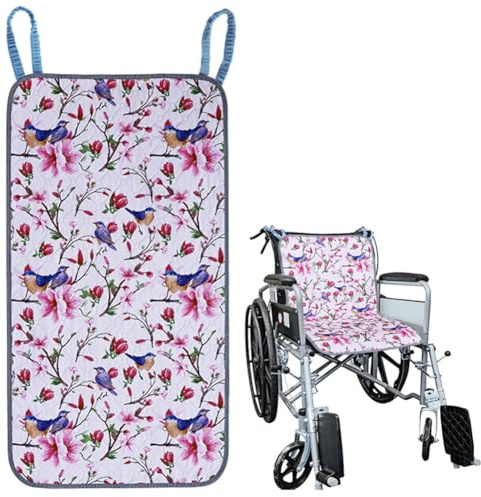 Hochsaugfähige Inkontinenzunterlage für ältere Menschen,Wasserdichte Einlagen,Waschbar und wiederverwendbar,Rollstuhlkissen,Rutschfestes Sitzkissen mit zwei Schlaufengriffen,50 x 90 cm,Blumenstil B