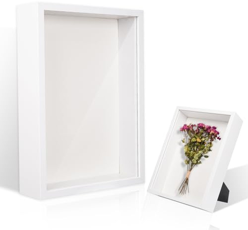 ALULU 3D Bilderrahmen zum Befüllen Tiefe 5 cm | Holz-Schattenbox 31x22,5x6,5 cm, für Fotos, Trockenblumen & DIY-Objekte, Wand- und Tischmontage (Weiß)
