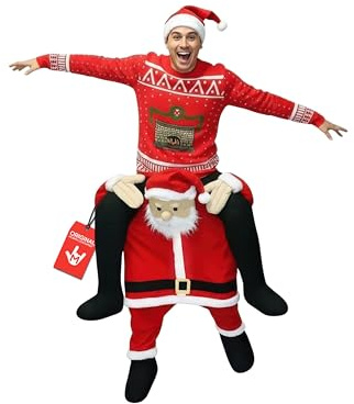 Morph Weihnachtsmann Huckepack Kostüm Herren, Halloween Kostüm | Huckepack-Unterteil mit angenähten Beinen, Weihnachtsmann-Motiv, Zum Überziehen, Perfekt für Halloween, Immer ein Hit