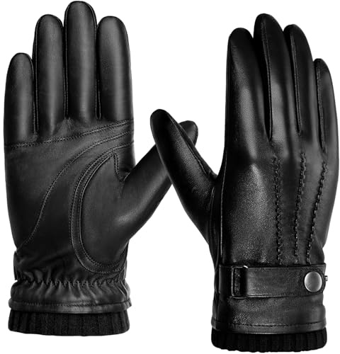 BISON DENIM Herren Winter Lederhandschuhe Warme Kaschmirhandschuhe Handschuhe Touchscreen-Funktion