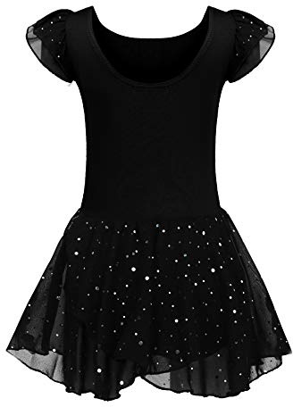 trudge Mädchen Ballettkleidung Ballettkleid mit Rüschenärme und Tutu-Rock | Mädchen Baumwolle Tanzkleid mit Glitzer Rock - Kinder Ballett Trikot für Tanzen Gymnastik Training