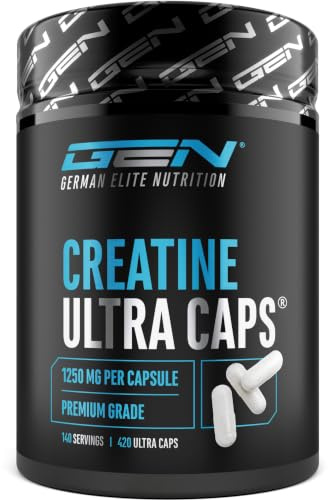 GEN GERMAN ELITE NUTRITION Creatine Ultra Caps® - 420 Kapseln | 1250 mg Creatin-Monohydrat je Kapsel, Premium: Ultrafein + Mesh-Faktor von 200 - Hochdosiert - Laborgeprüft