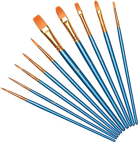 Vicloon Nylon Pinsel, 10 Stück Künstlerpinsel, Pinselset-Malen für Aquarell, Acryl & Ölgemälde, Perfektes Detail Pinsel für Anfänger, Künstler und Gemälde Liebhaber - Blau