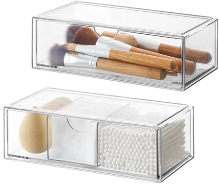 DoocliB 2 Set Spiegelschrank Organizer, Schubladen Organizer Stapelbar | Make Up Aufbewahrung Transparent, für Schlafzimmer Schminktisch Badschrank Spiegelschrank Innen