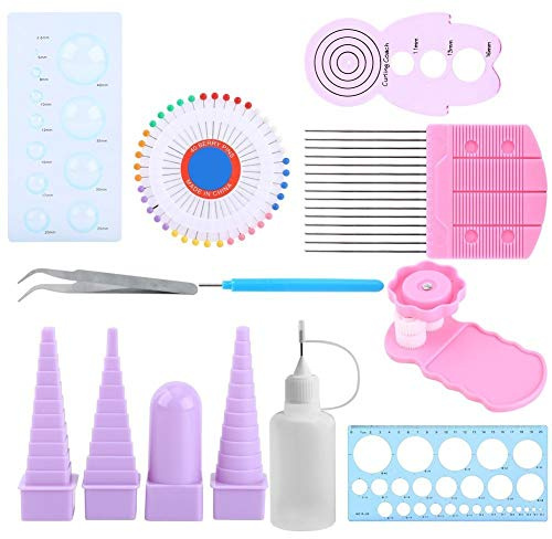 Yosoo Quilling-Werkzeug-Set, 11-teilig, mit Bordüren-Schablone | Präzise Schlaufen und Wellen dank Kamm und Crimper, Nadelaufsatz für Kleber, vielfältige Formen durch 10 Kuppeln