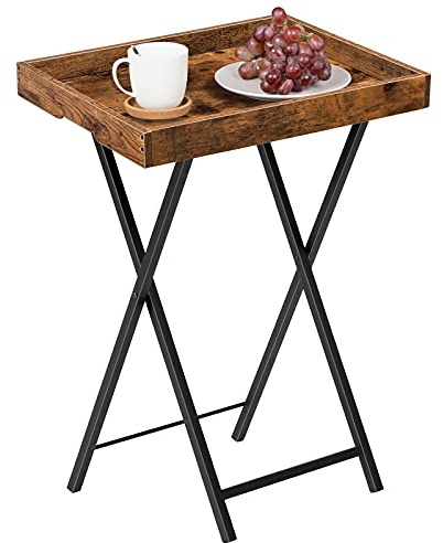 HOOBRO Beistelltisch, Klappbarer Nachttisch, Couchtisch, Faltbarer TV-Tablett zum Essen, Snack-Abendessen, Laptop-Tische für kleinen Raum, Rustikales Braun EBF29BZ01