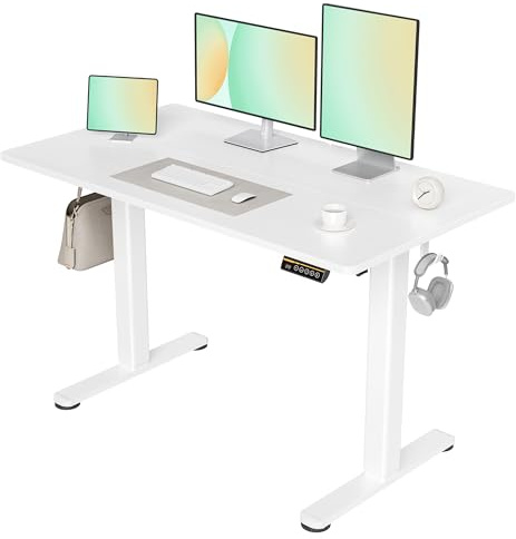 Claiks Schreibtisch Höhenverstellbar Elektrisch, Höhenverstellbarer Schreibtisch 120x60 cm, Standing Height Adjustable Desk, Weiß Gestell/Weiß Oberfläche