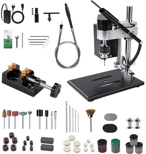 YUMILI Mini Tischbohrmaschine, 200W Standbohrmaschine, Ständerbohrmaschine Klein 4000rpm, 7 Gang Einstellbare, 775 Motor, Flexiblem Wellenaufsatz, Bohrhub 50mm für Holz, Metall, Kunststoff, Aluminium