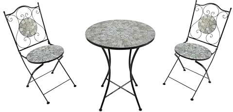 AXI Amélie Bistroset 3-teilig mit Mosaik Design Sandbeige | Bistrotisch mit 2 Stühlen | Bistro Gartenmöbel Set für Garten/Balkon/Terrasse | Balkonset/Sitzgruppe