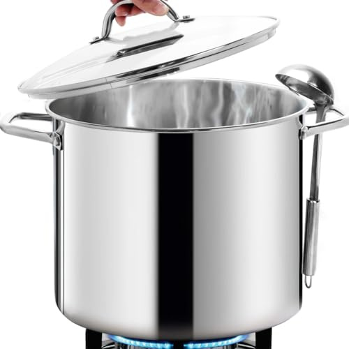 HOMICHEF Großer Suppentopf aus nickelfreiem Edelstahl mit Deckel (31 cm, 18,9 L) – Hochglanzpolierter Suppentopf 18,9 L mit Deckel – Induktionstopf