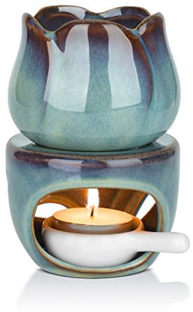 ComSaf Duftlampe für ätherische Öle, mit Teelichtlöffel, Abnehmbarer Aromatherapie-Brenner aus Blauer Keramik, Aroma-Öl-Kerzendiffusor, Duftwachstörtchen für Zuhause, Schlafzimmer, Dekoration
