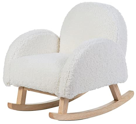 Childhome, Schaukelstuhl für Kinder, bequemer Sessel, Holzsessel, Design, robust, sicher, Sessel mit Armlehnen, Teddy weiß