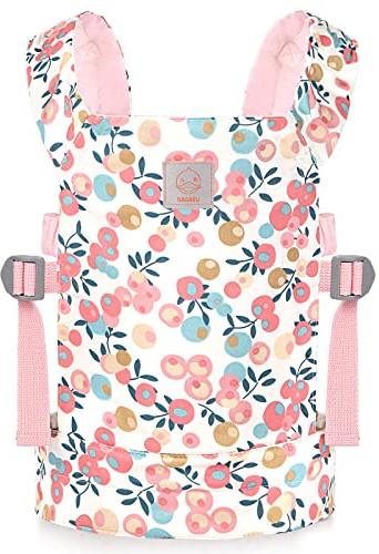 GAGAKU Puppentrage Puppen Bauchtrage Puppenzubehör Babytrage für Kinder | Schultergurte Kreuzen Vorne und Hinten 100% Baumwolle - Rosa Pflaume, über 3 Jahre