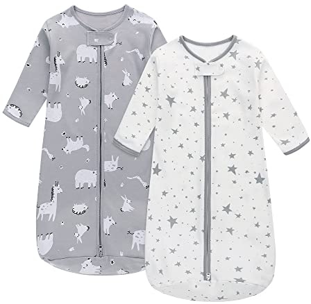 Miracle Baby 2er Pack Babyschlafsack tragbare Babydecke aus 100% Baumwolle langärmliger Schlafsack für Kleinkinder von 0 bis 18 Monaten (Giraffenstern, M)