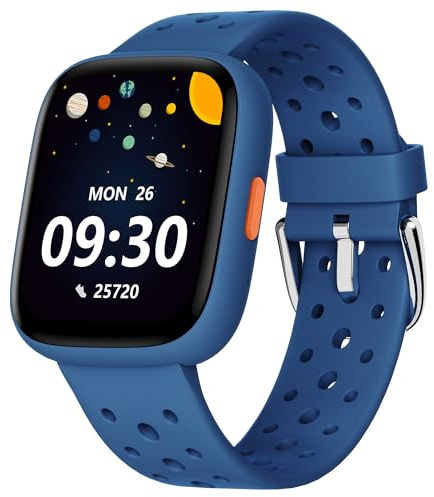 BIGGERFIVE Smartwatch Kinder, 1,8" Fitness Uhr Schrittzähler, 24/7 Puls, Schlafmonitor, Vibrationsalarm, IP68 Wasserdicht, Puzzlespiele mit/ohne App, für Mädchen Jungen Teens 5–16, Blau